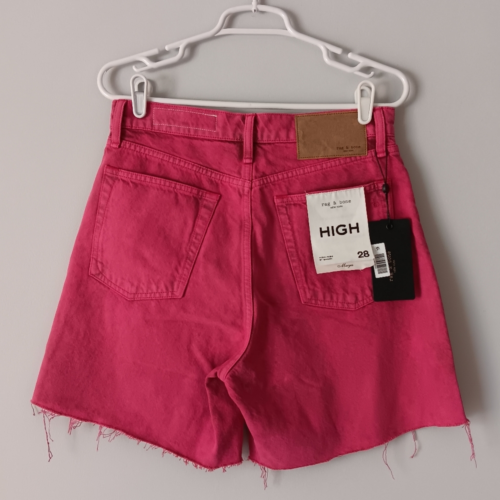 Rag & Bone Maya Jean Short 6" High Rise Bright Fuchsia Organic Cotton Size 28 - Picture 3 of 14
